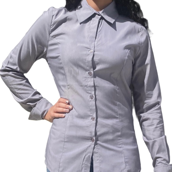 Rosa York Professional Attire Grey Button Down Top - Picture 1 of 5